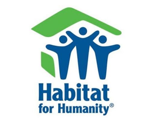 A series of Habitat for Humanity logo variations showing their brand evolution in blue and green colors.
