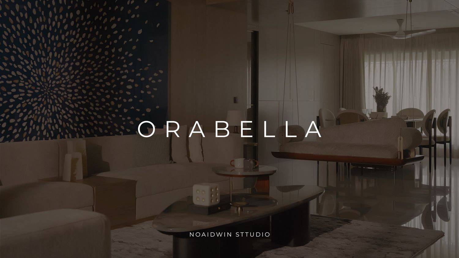 Orabella luxury interior design showcase featuring elegant living space with modern furniture by Noaiowin Studio.