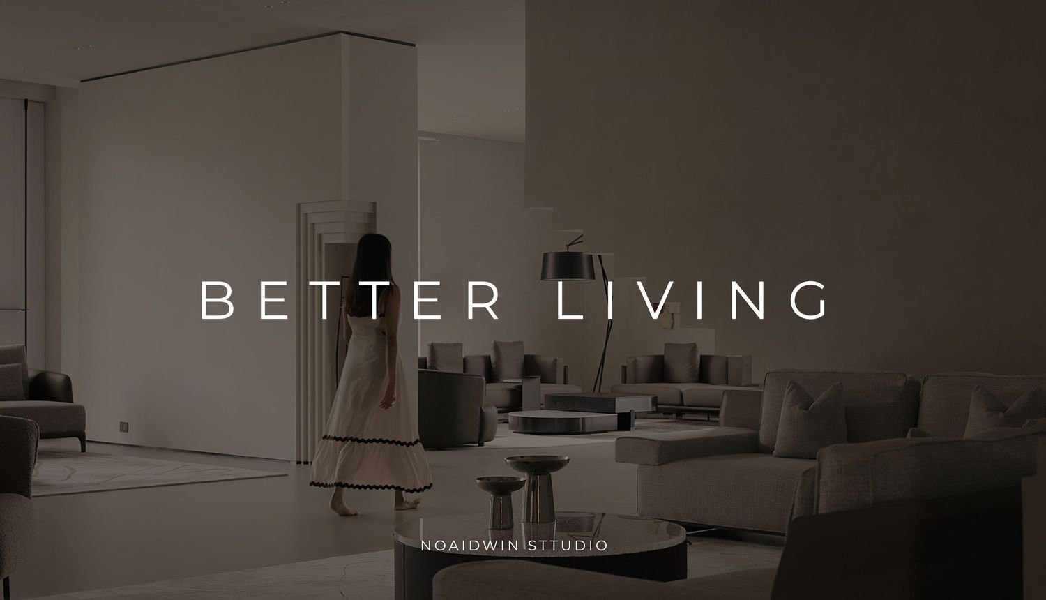 Elegant modern living room with neutral tones, featuring the Better Living concept by Nordwin Studio.