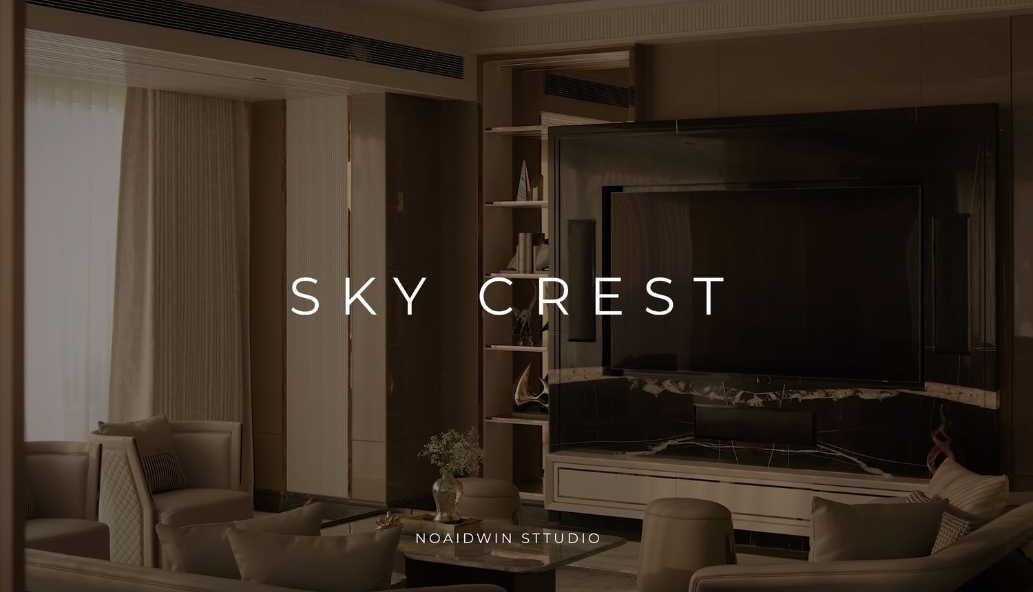 Luxury Sky Crest interior design by Norwin Studio featuring elegant neutral-toned living space with modern furnishings.