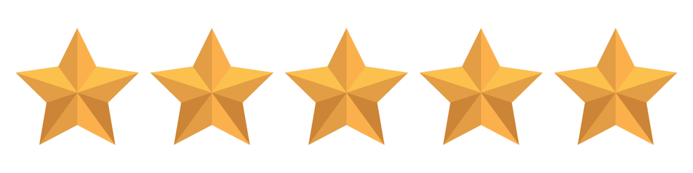 Five golden star icons arranged in a horizontal row showing a perfect 5-star rating display.