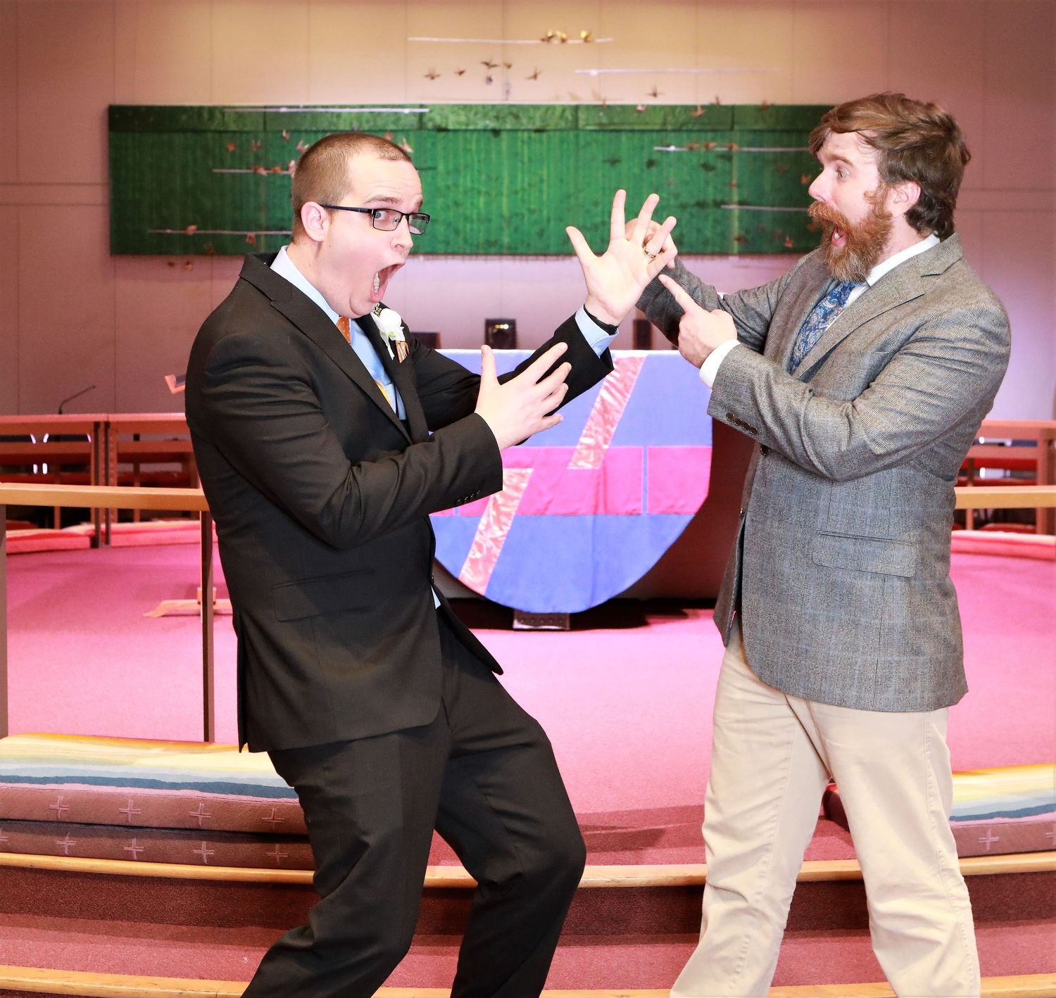Groom and best friend being silly at post wedding ceremony, San Antonio wedding photography.