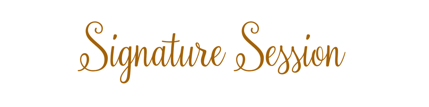 Elegant Signature Session text logo in golden cursive calligraphy font on white background.