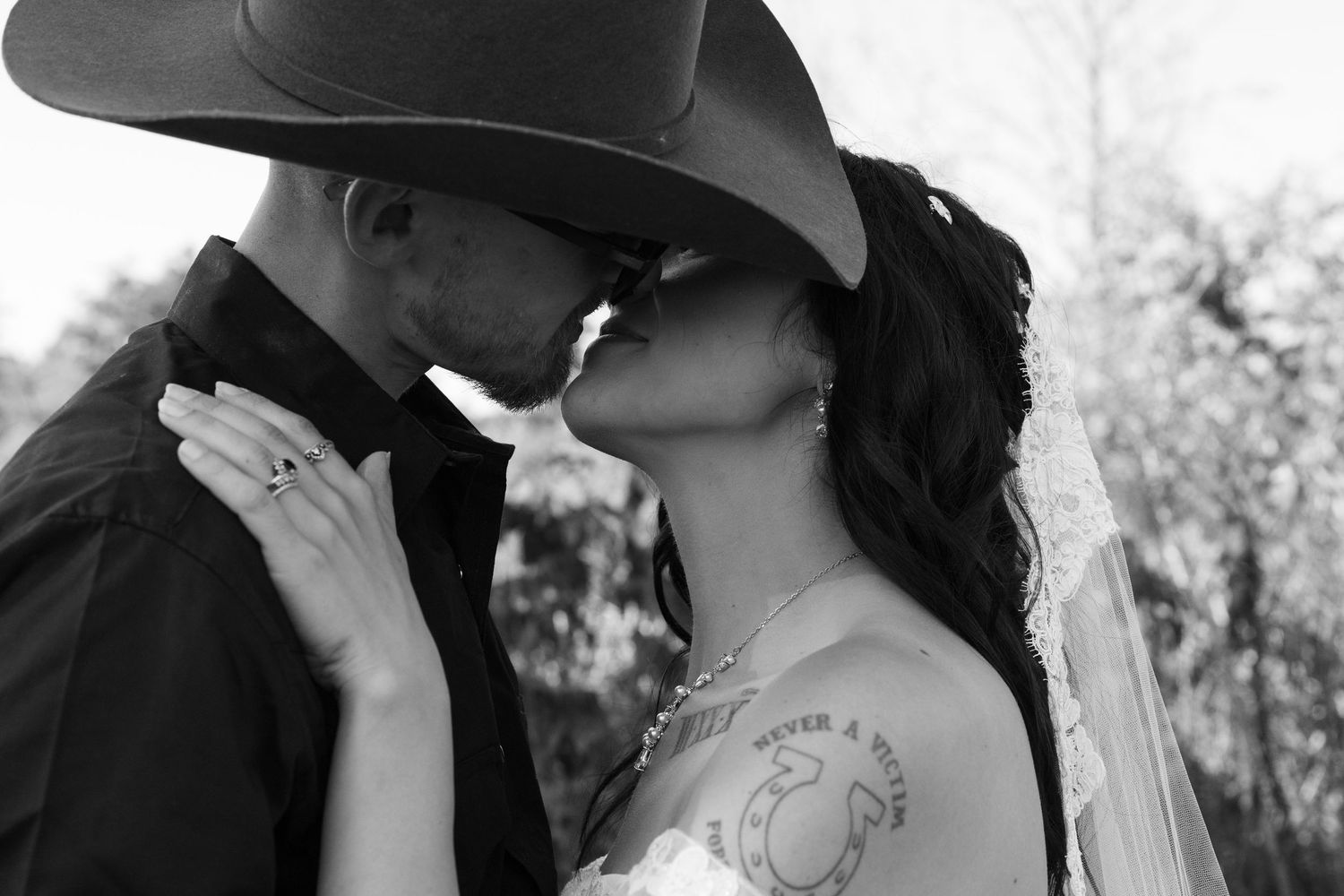 bride and groom kiss