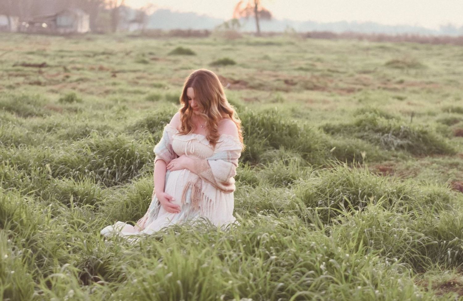 Maternity picture of woman in Exeter field cinematic
