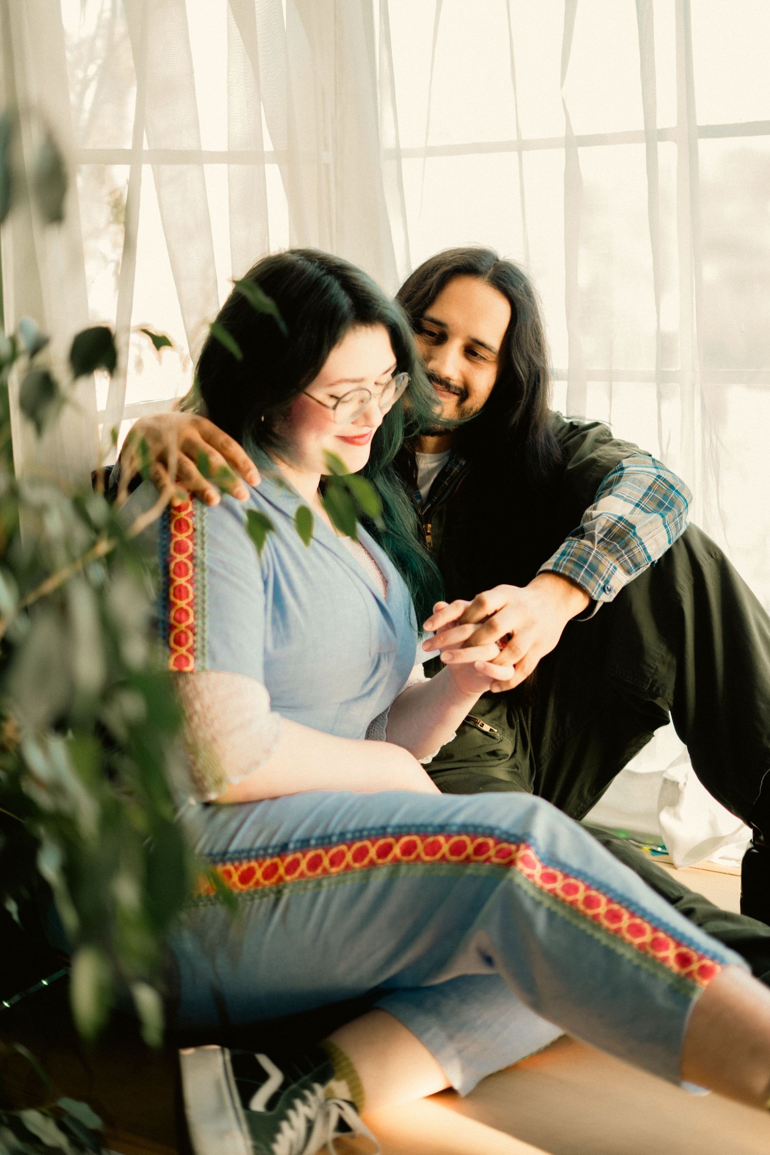 An engaged couple have a home-shoot in Bakersfield Ca