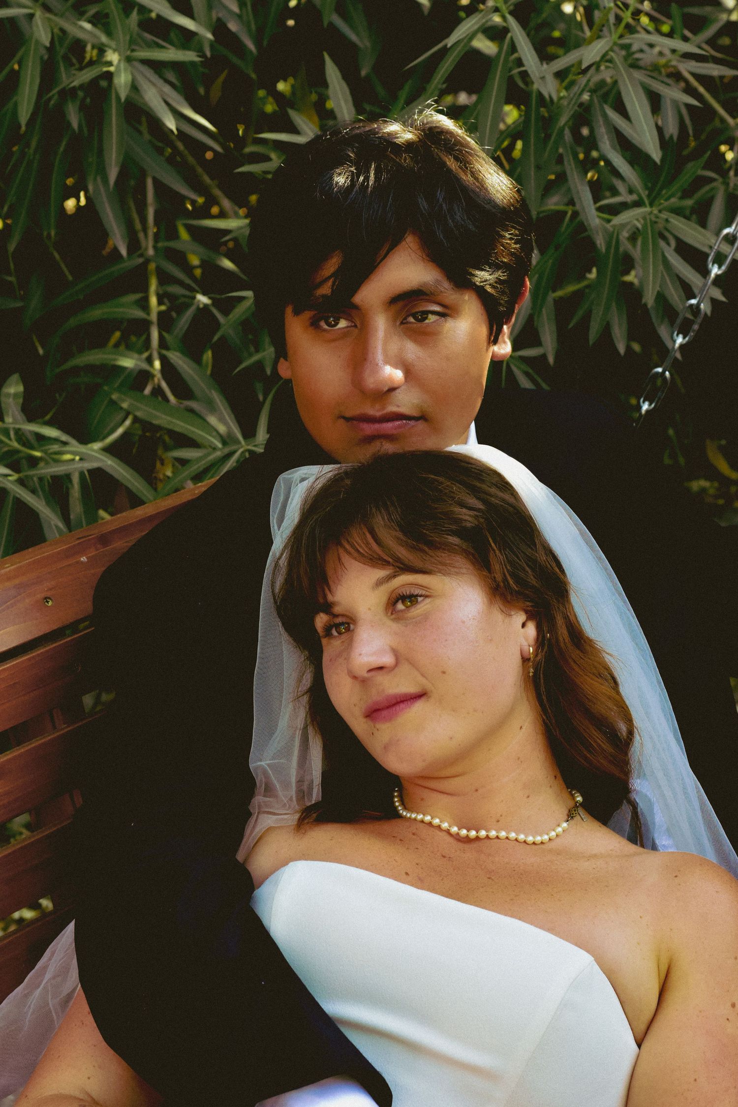 A newly married couple in a Sequoia Forest