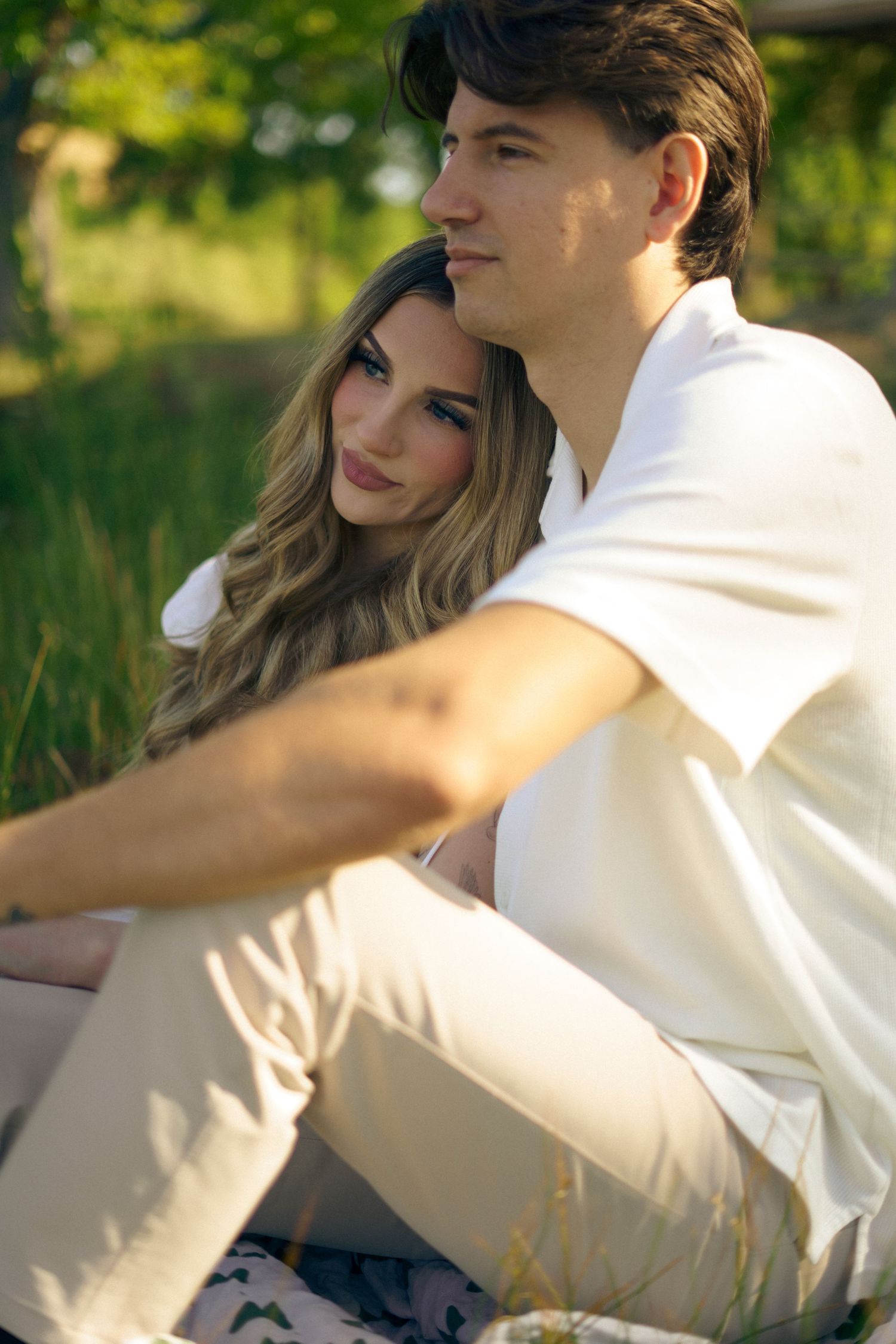 An engaged couple look at Friant Lake