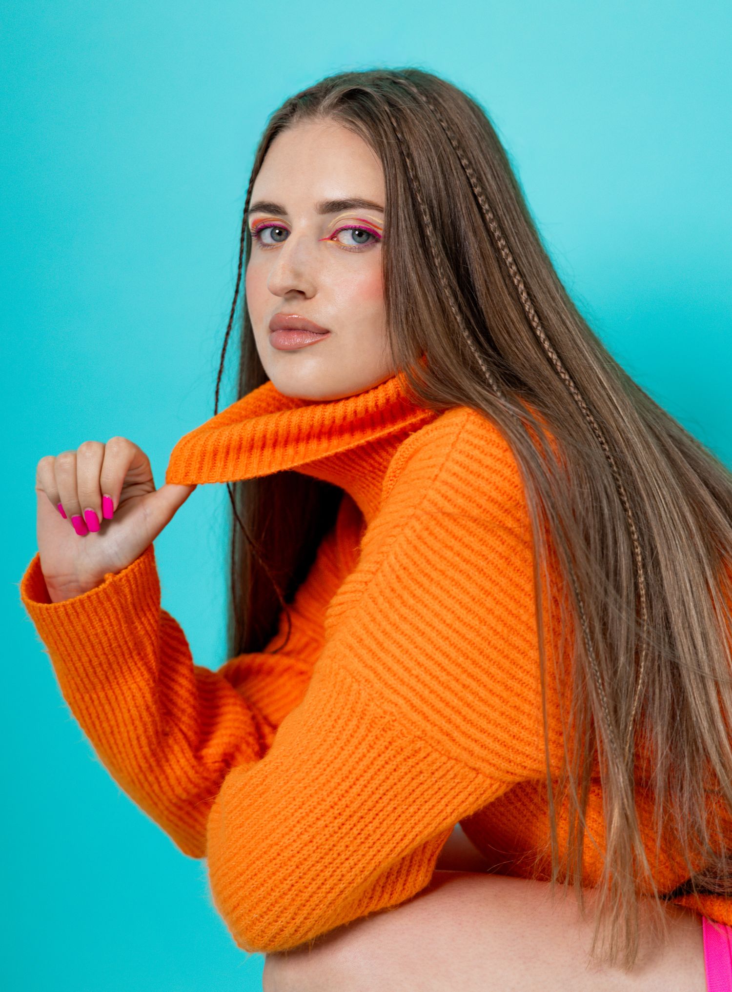 orange sweater