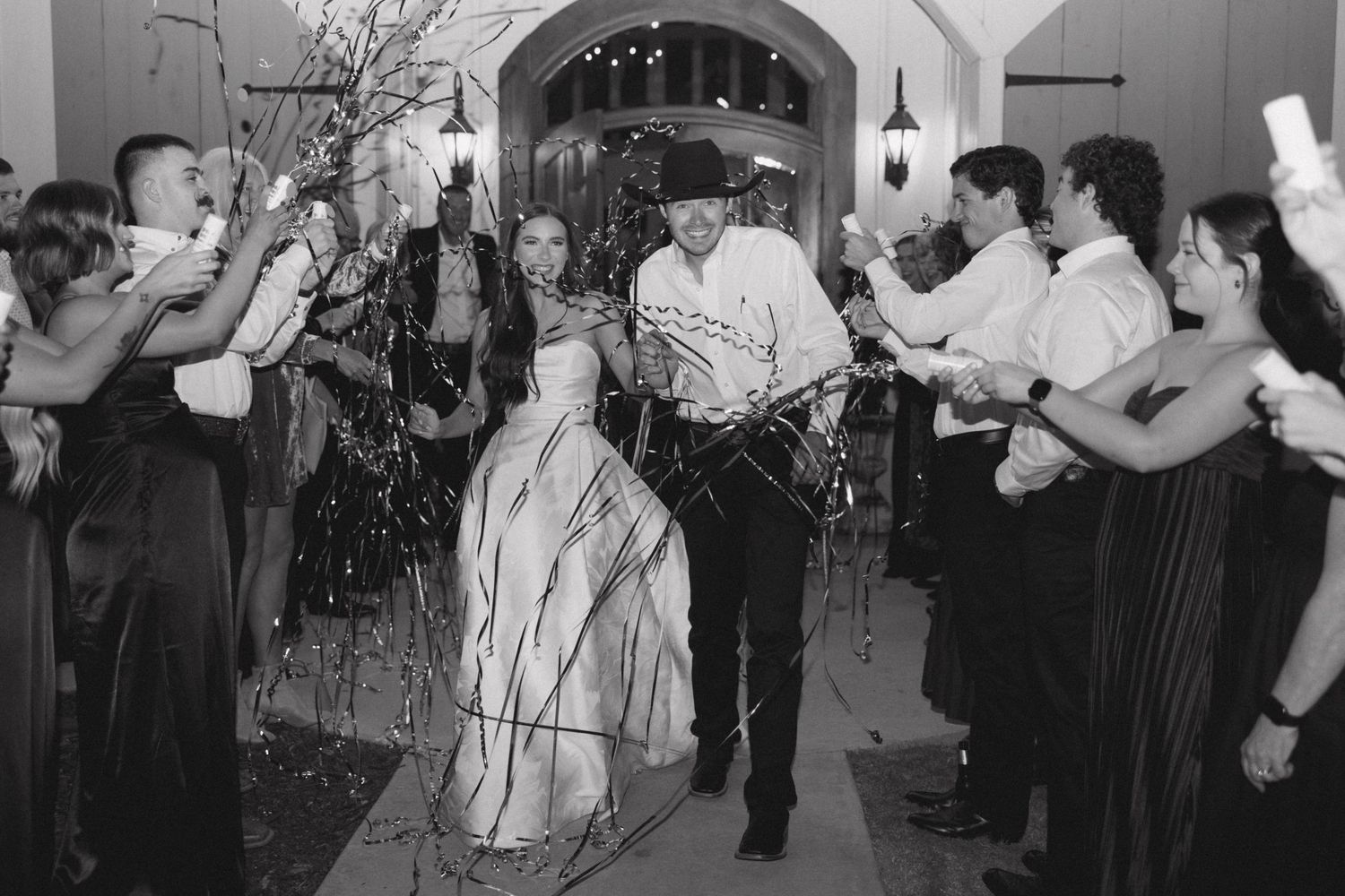 Black and white photos show couples dancing together at what appears to be a wedding reception or social gathering.