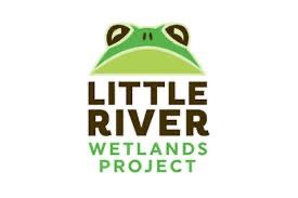 Little River Wetlands Project logo featuring a friendly green frog peeking over brown and green text.