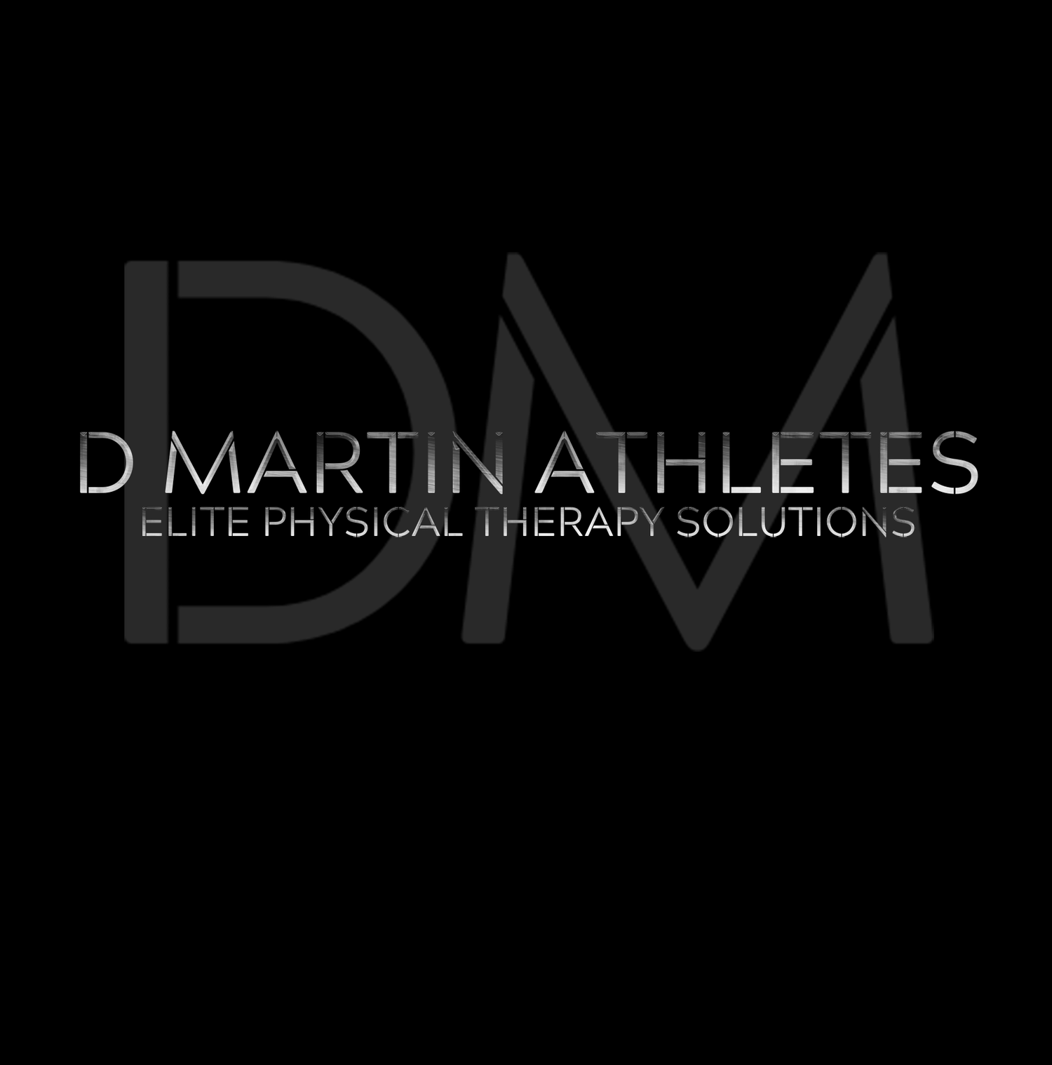Black and white logo design for 'D Martin Athletes Elite Physical Therapy Solutions' on dark background.