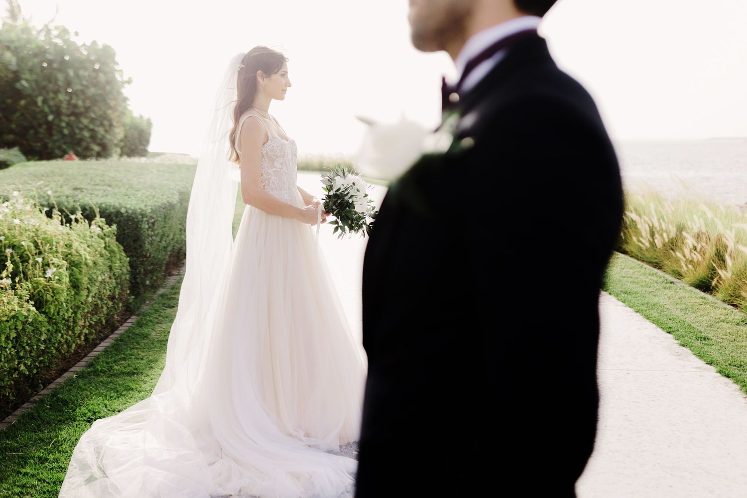 Wedding couple shares intimate moments during their outdoor photo session.