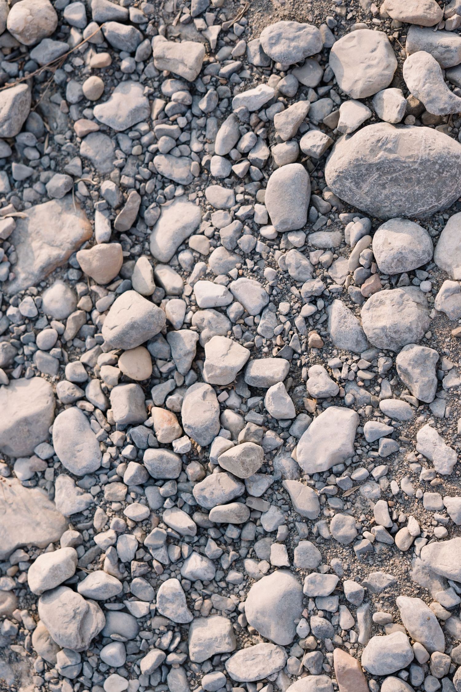 Natural texture pattern of various sized river rocks and pebbles.