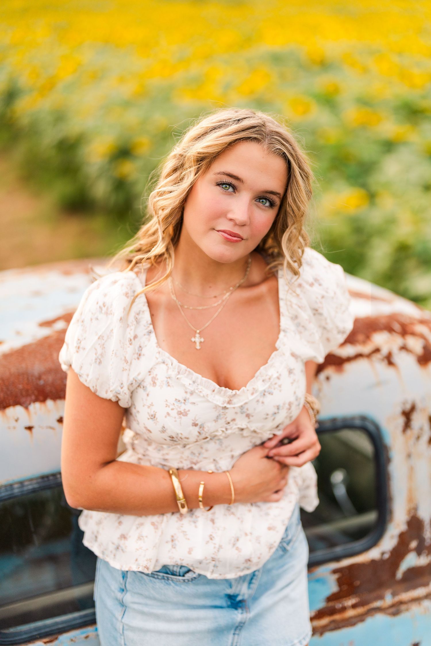 Greensboro, NC Senior Photographer, Reidsville, NC.  Ryan Harden. Stunning senior portrait with girl in truck illuminated by sunlight