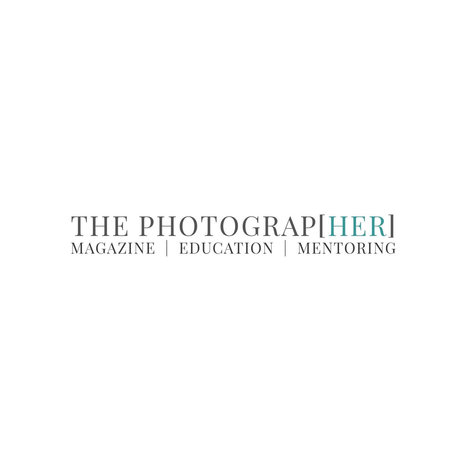 A minimalist black and white logo design for 'The Photographer' magazine with text for education and mentoring.