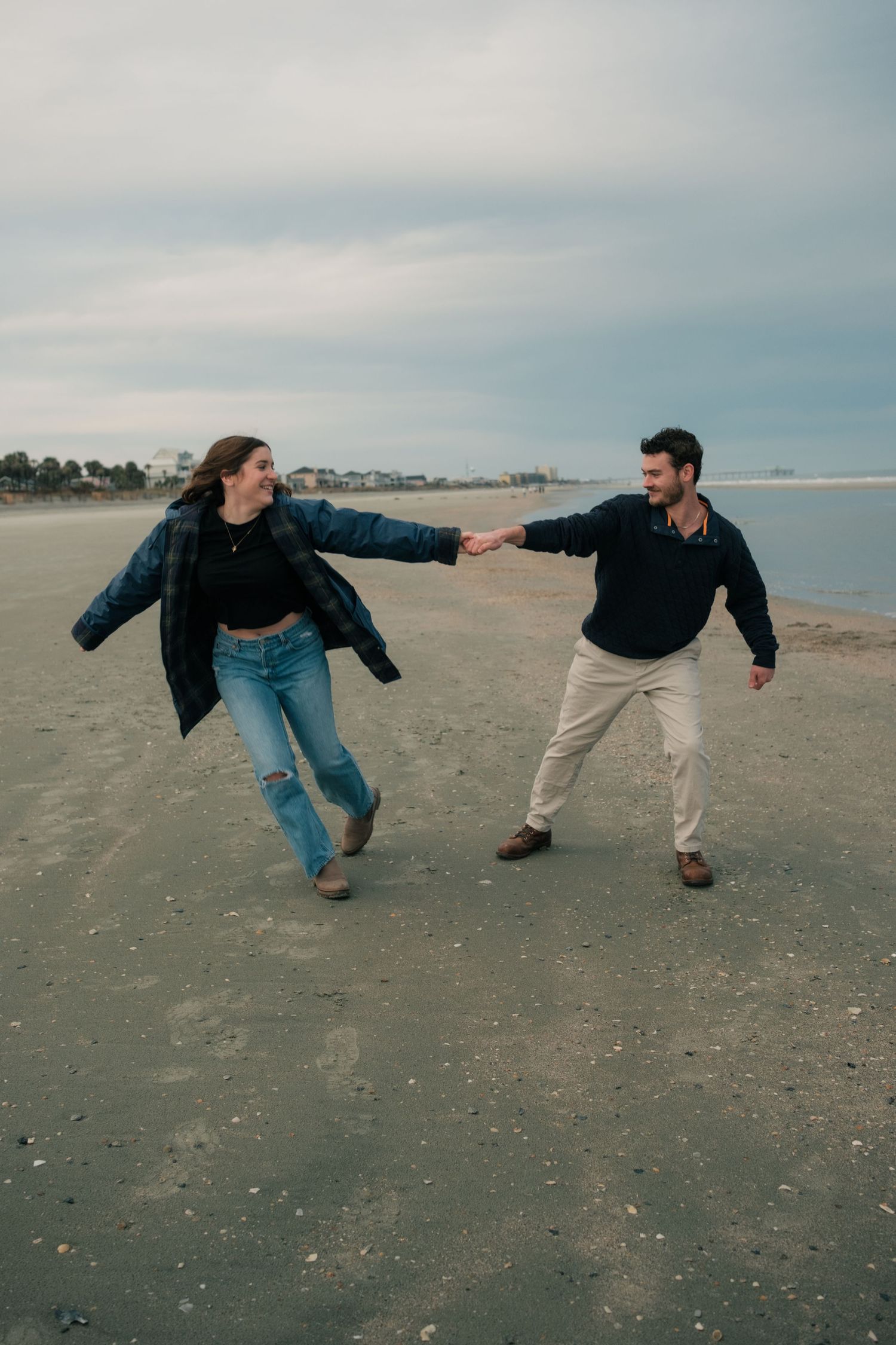 Charleston Couples Sunset Photography Running on Folly beach