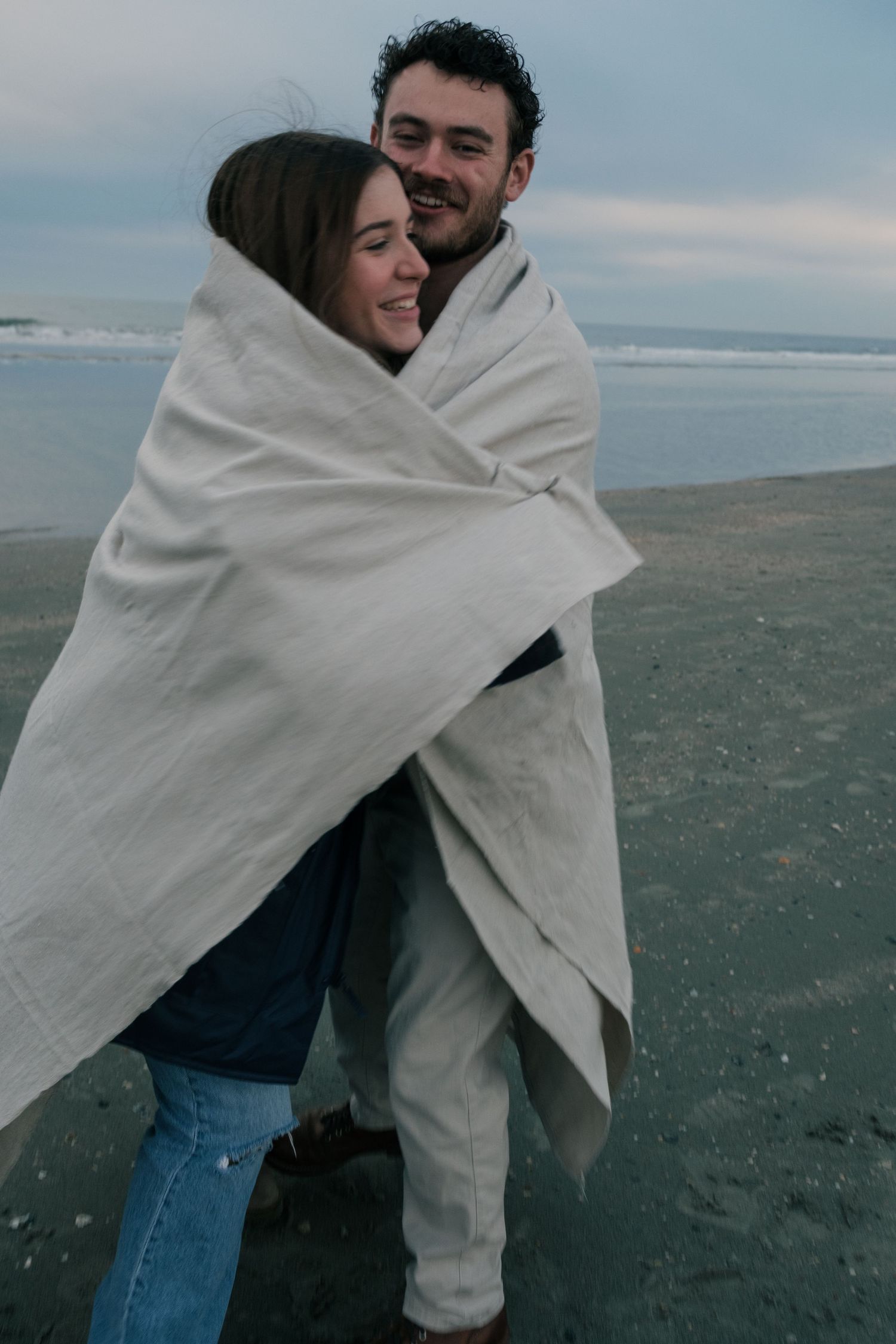 Charleston Couples Sunset Photography Cozy Winter Photo session Folly beach
