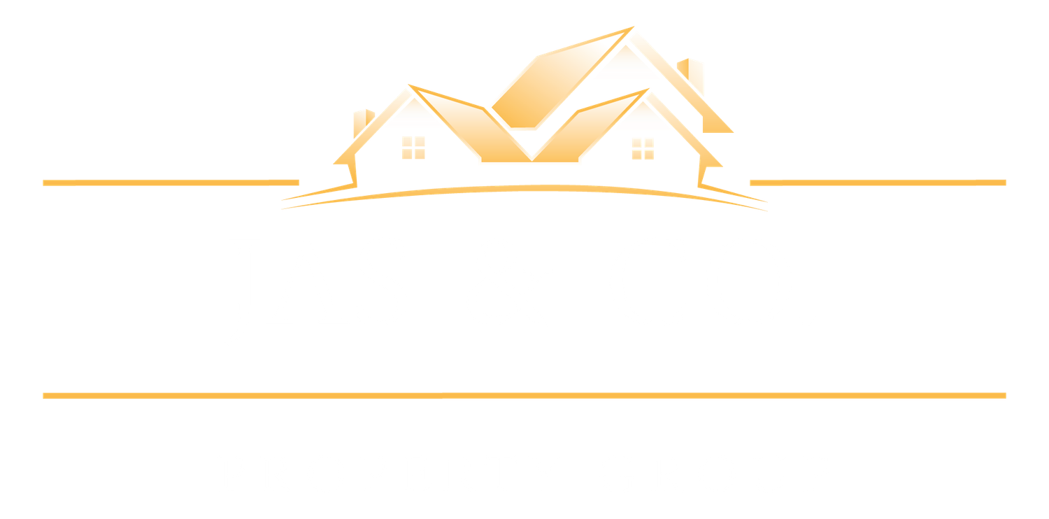 Logo design variations for JAS & Co Property Group featuring black and gold color scheme with house roof icon.