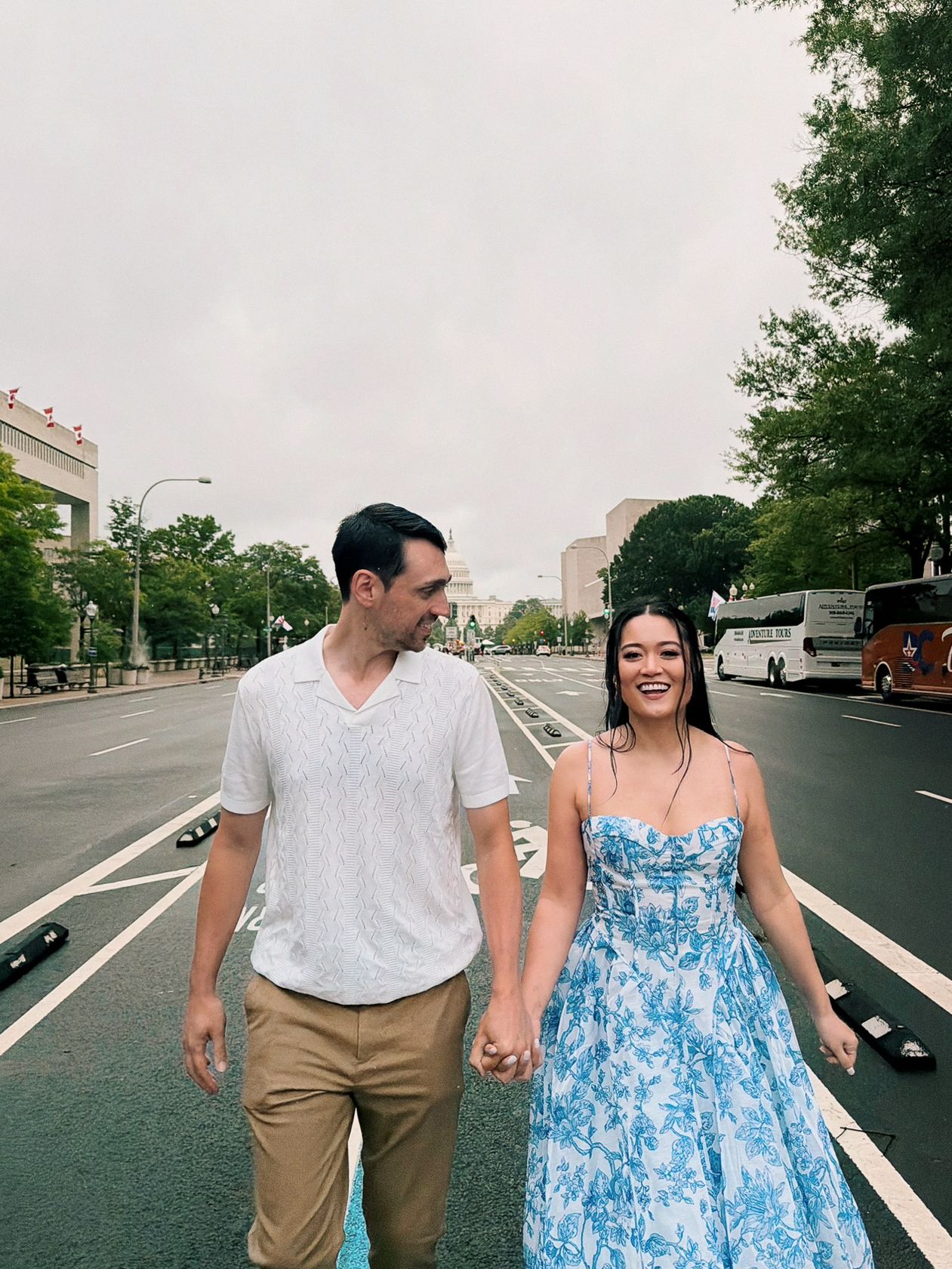 Washington DC, Maryland and Virginia candid couples photographer capturing joyful couple walking hand in hand