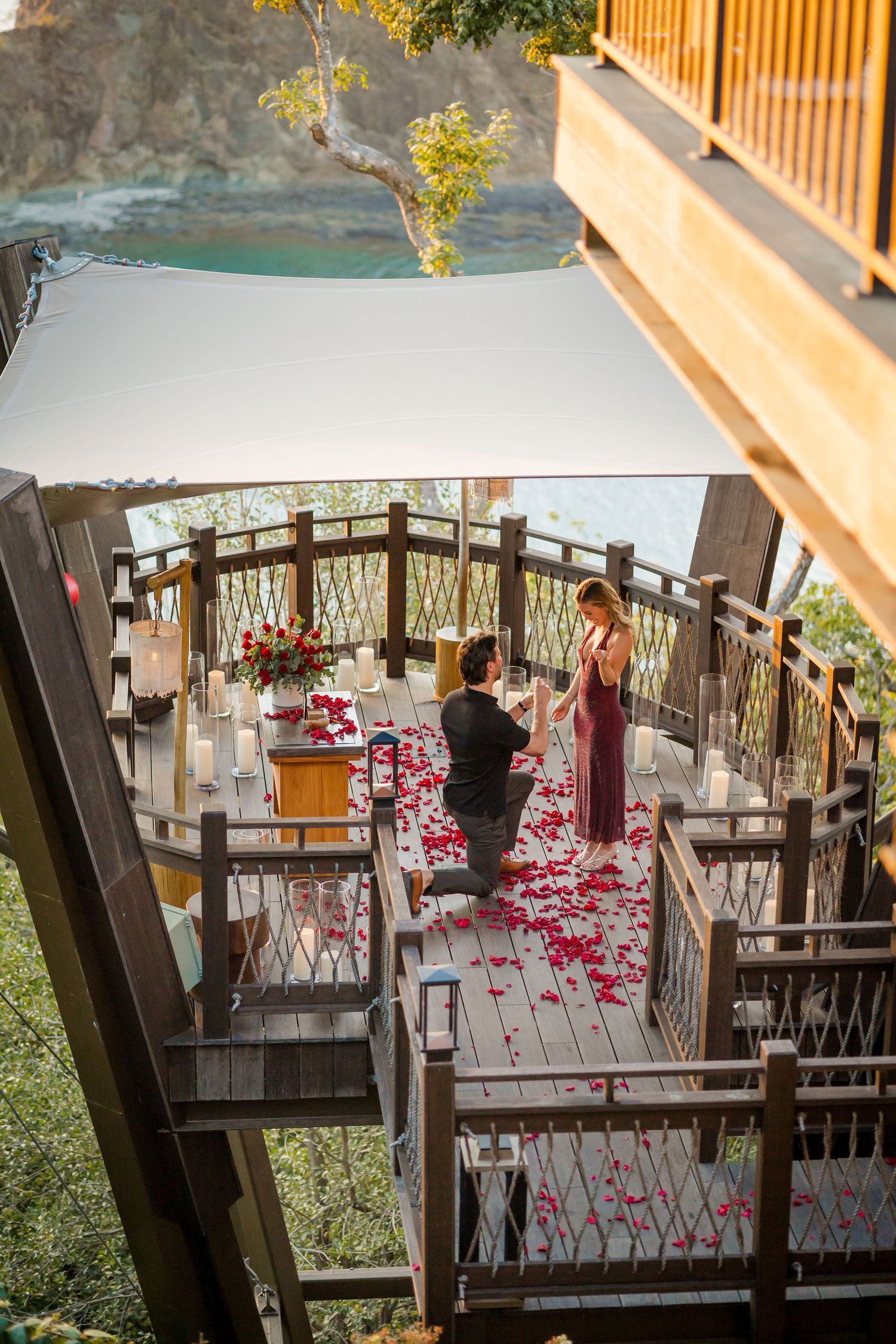 Romantic proposal decoration surrounded by rose petals at NIDO at Nekajui, Peninsula Papagayo.