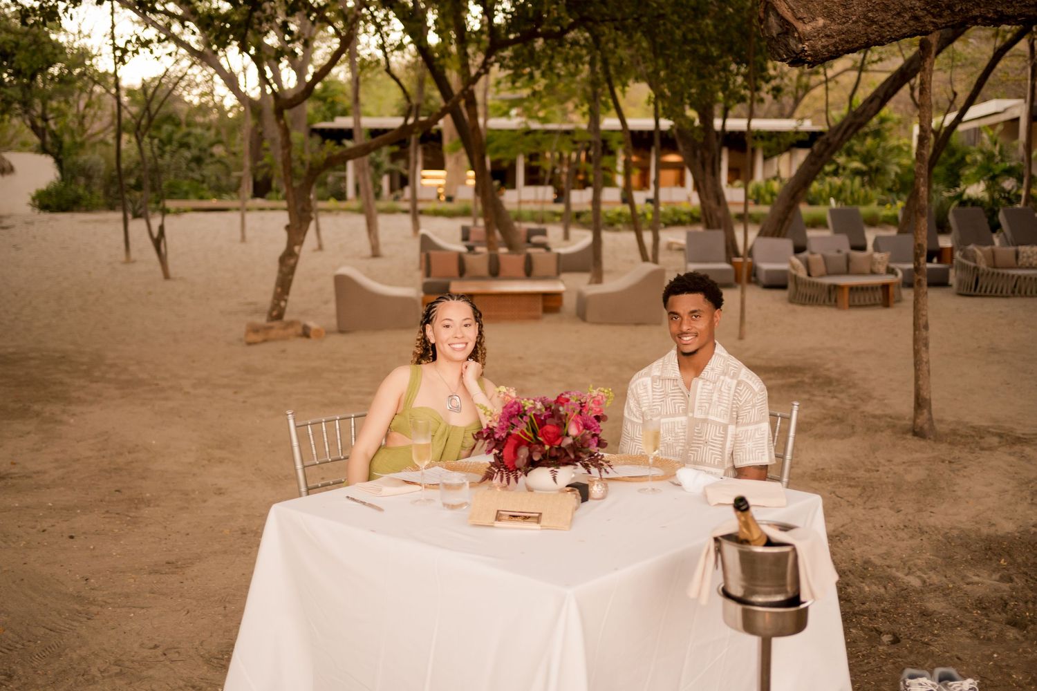 Newly engaged couple enjoying a private romantic dinner at Andaz Costa Rica in Peninsula Papagayo.
