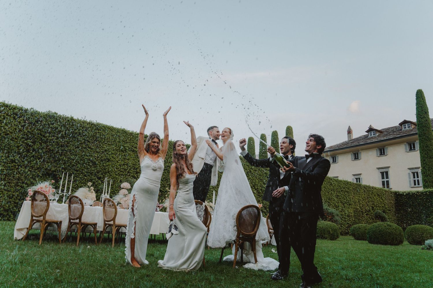 Wedding guests dancing and celebrating at Villa Balbiano