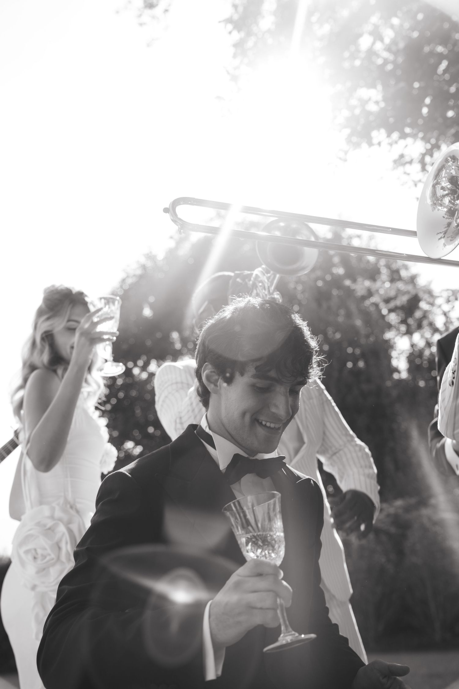 Wedding guests celebrating with the newlyweds at Villa Balbiano