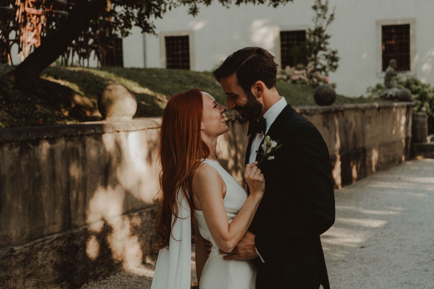 Bride and groom looking at each other on their wedding day.