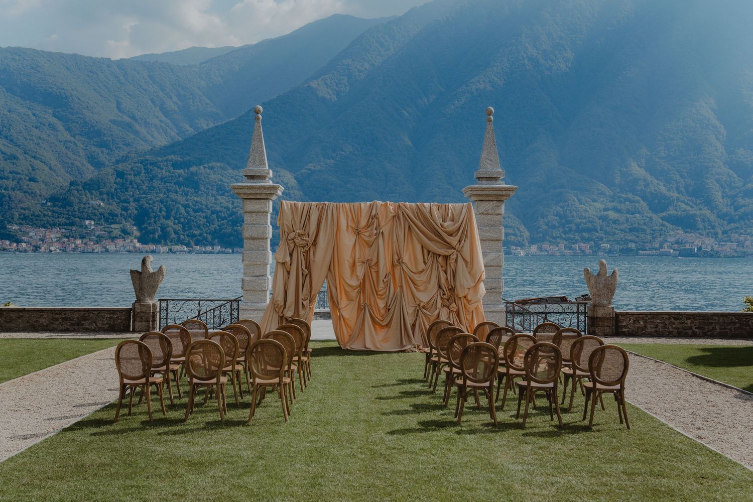 Beautiful reception details overlooking Lake Como