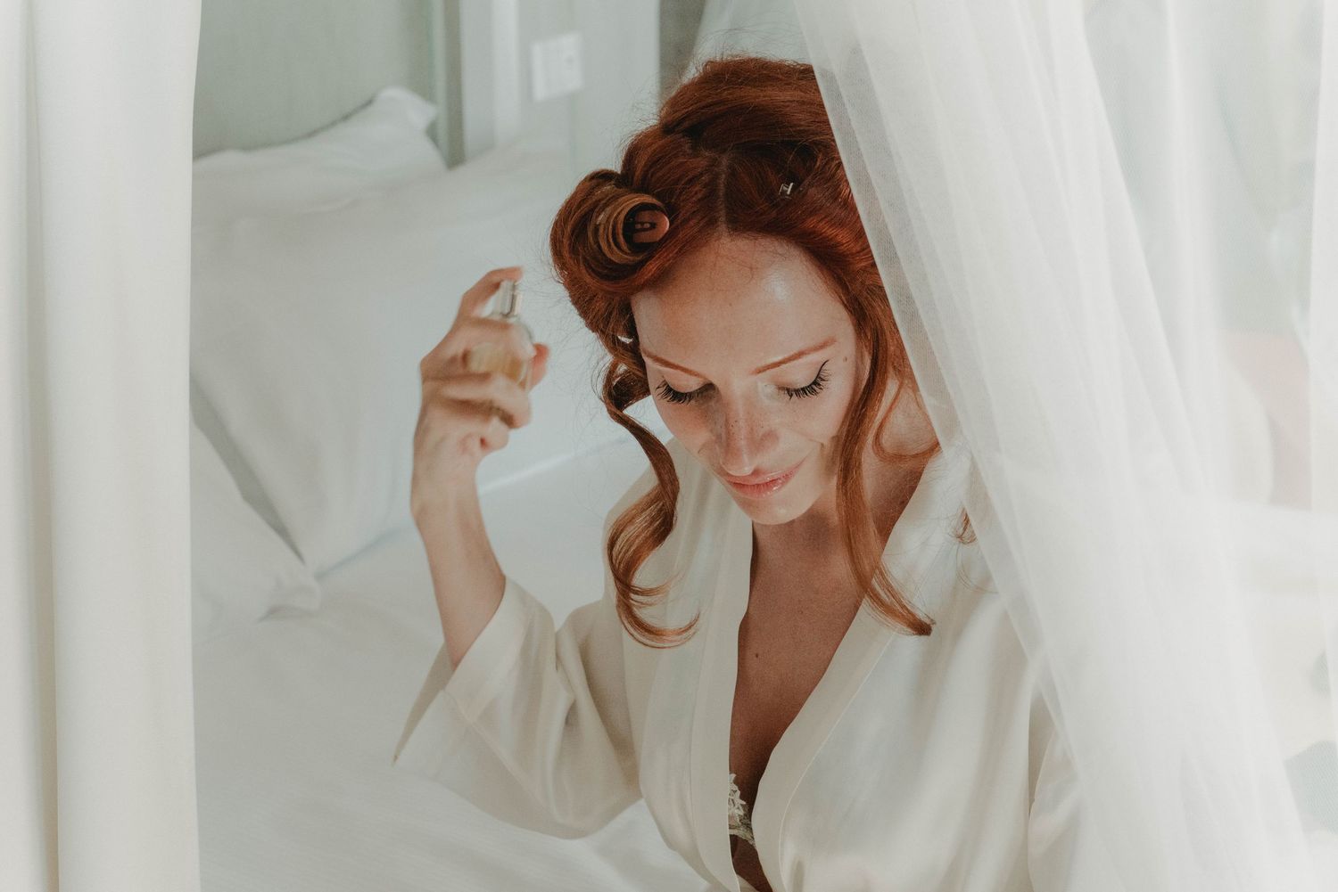 Bride getting ready on her wedding day.