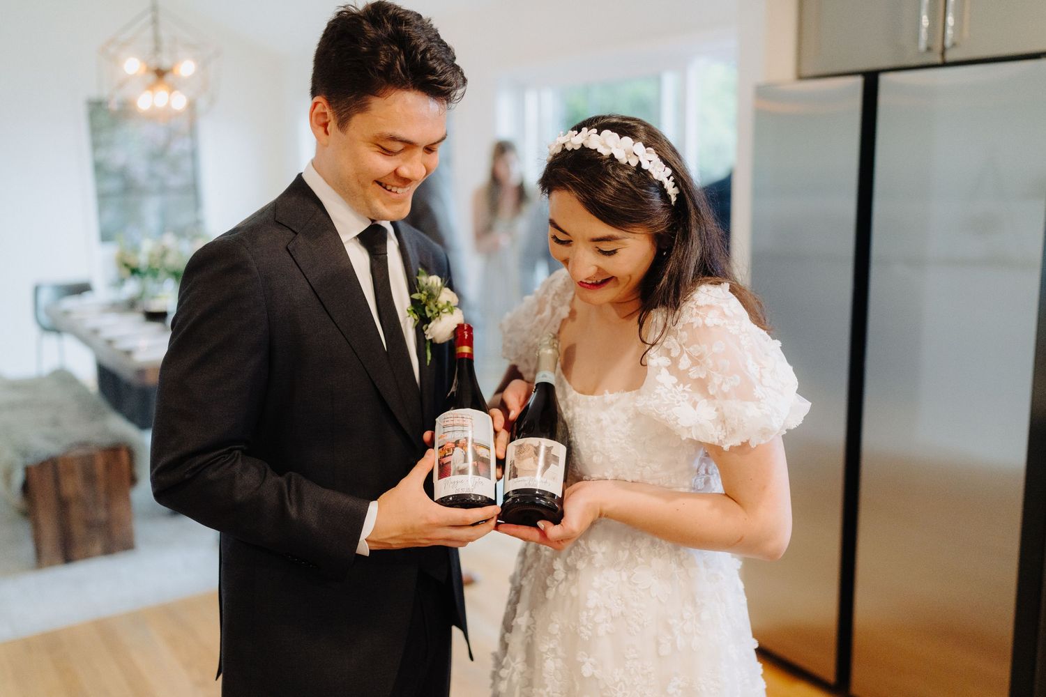 Wedding celebration moments captured in bright indoor venue setting.