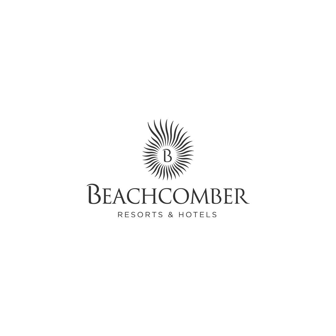 Black and white logo for Beachcomber Resorts & Hotels featuring a sunburst design with the letter B in the center.