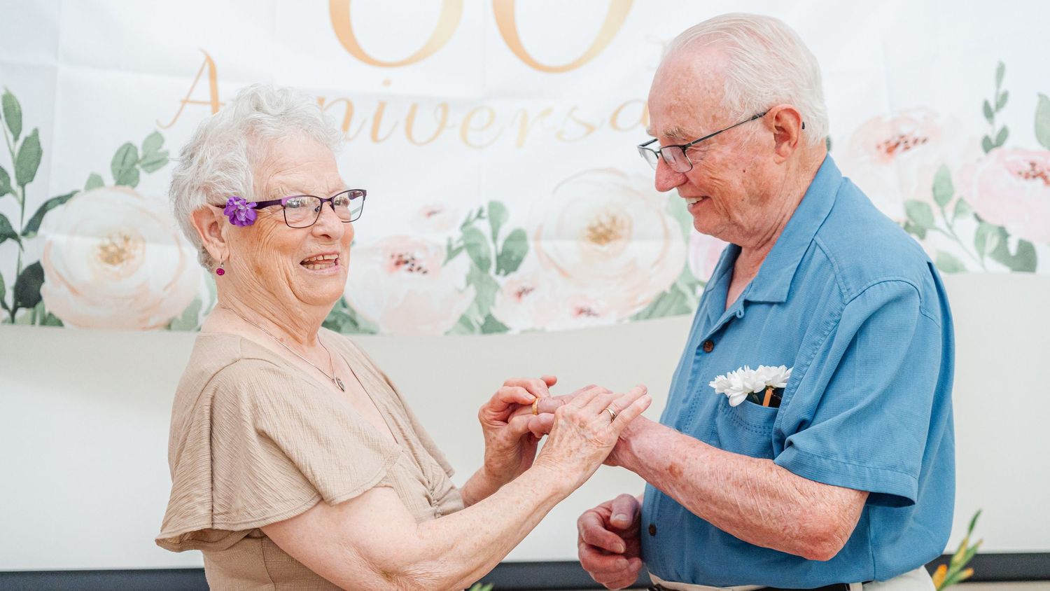 Seniors renewing wedding vows for anniversary.