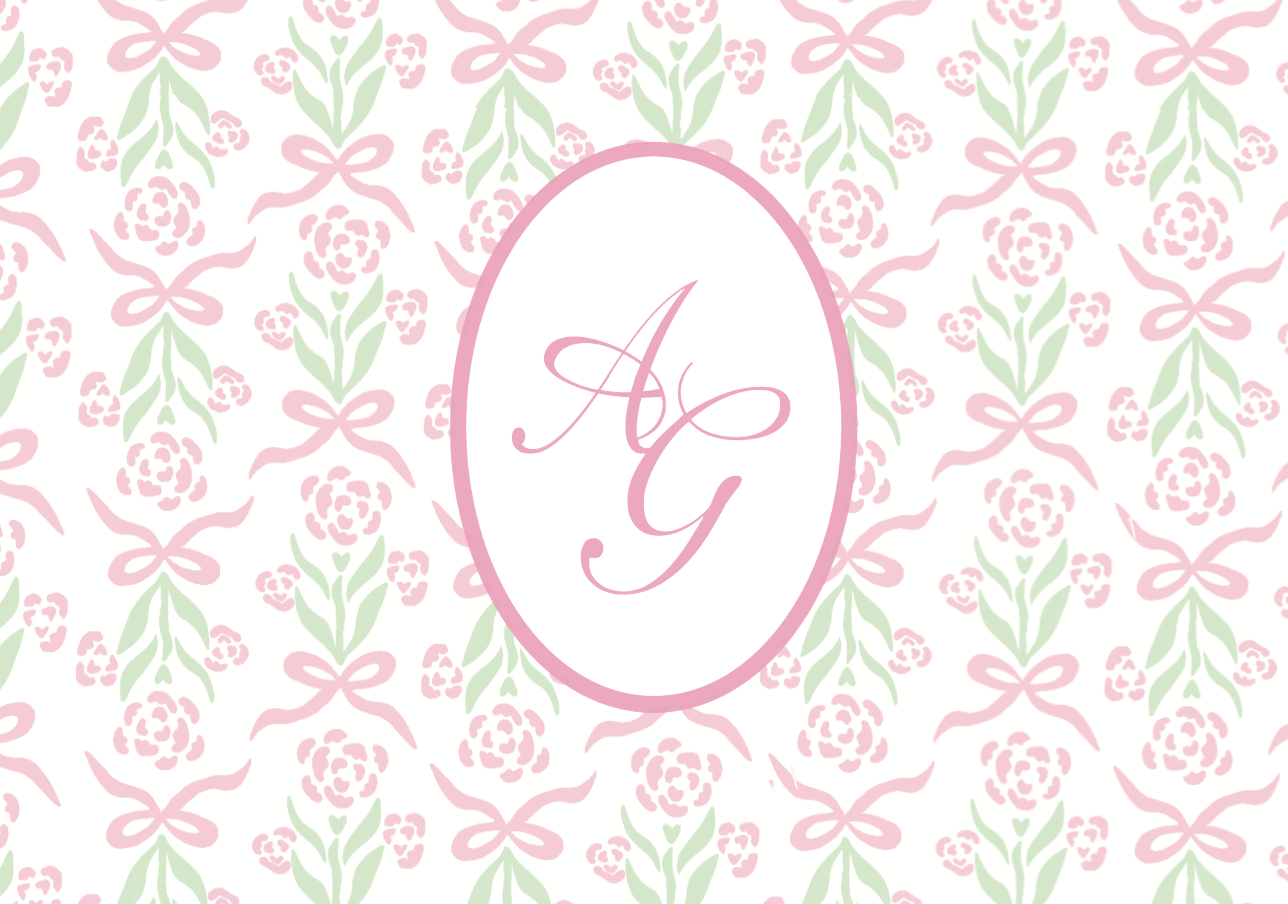 Delicate pink and mint floral damask pattern with elegant swirls and roses on a light background.