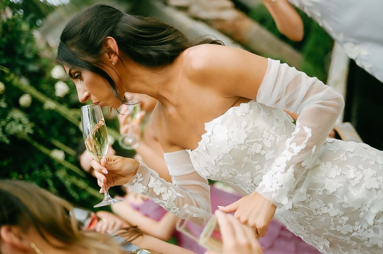 Close-up detail shots of bridal preparations featuring lace and delicate embellishments.