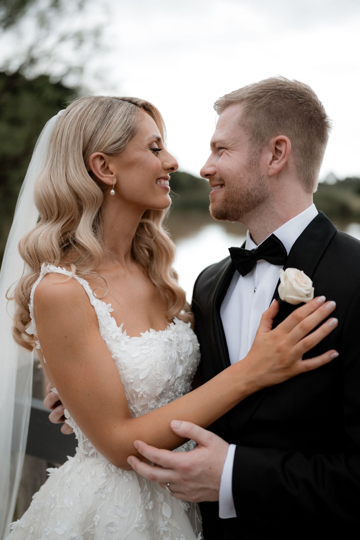 Intimate moment shared between newlyweds during their wedding celebration.