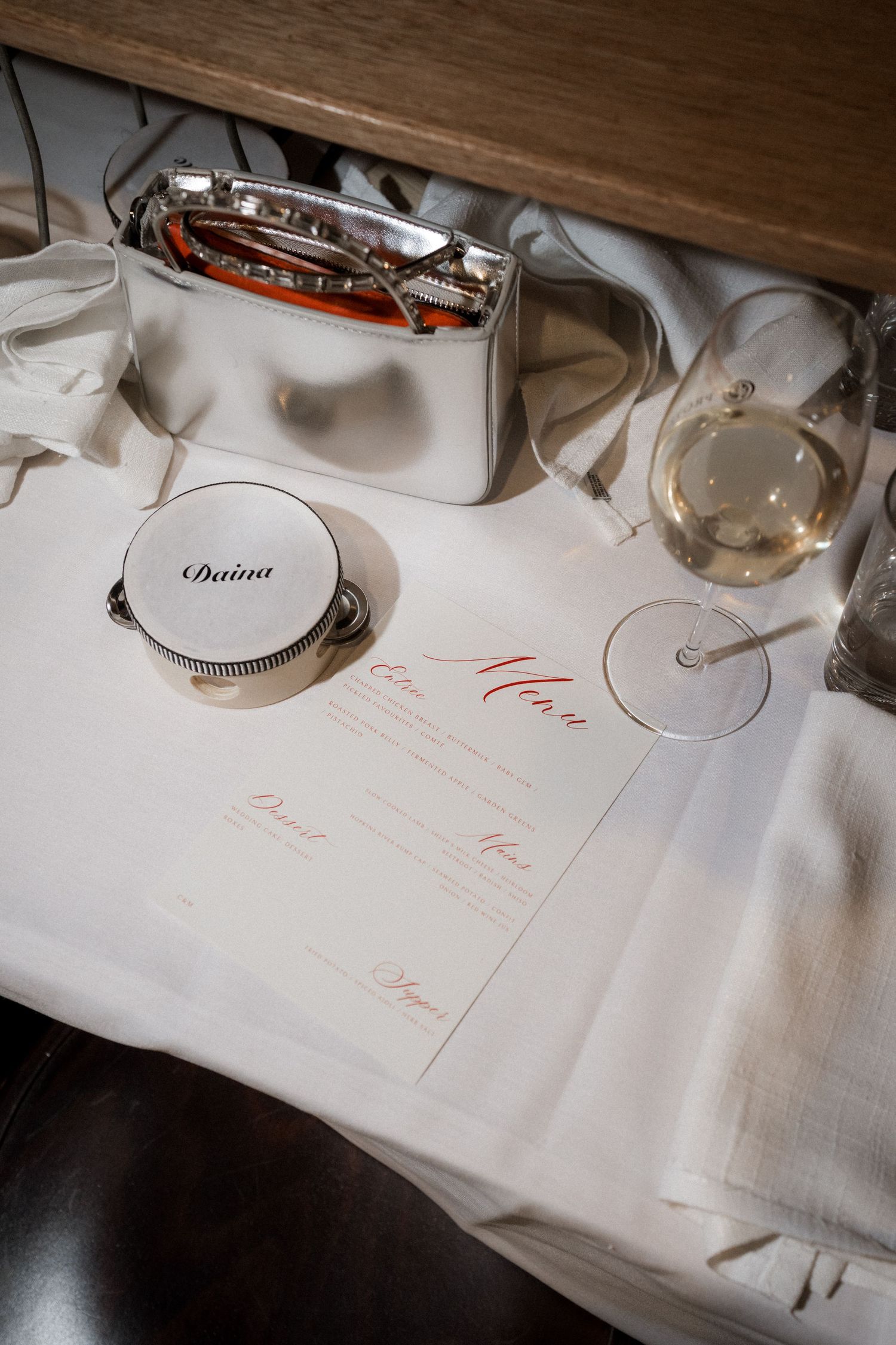 White table linens with wine glasses and place settings arranged for an elegant dining experience.