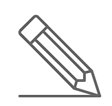 monochrome icon showing an outline image of a pencil.