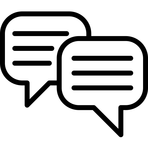 monochrome icon showing an outline image of two speech bubbles