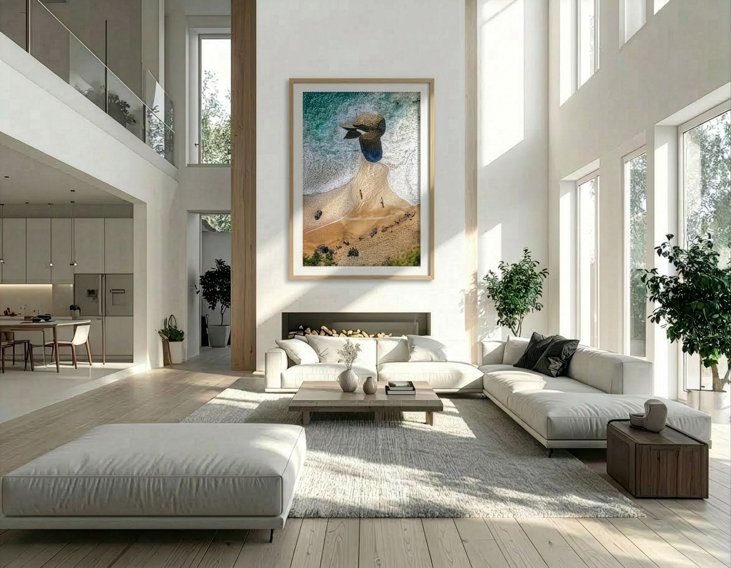 Large format fine art beach photography print displayed in a luxury living room, bespoke wall art by Anthony West Photography