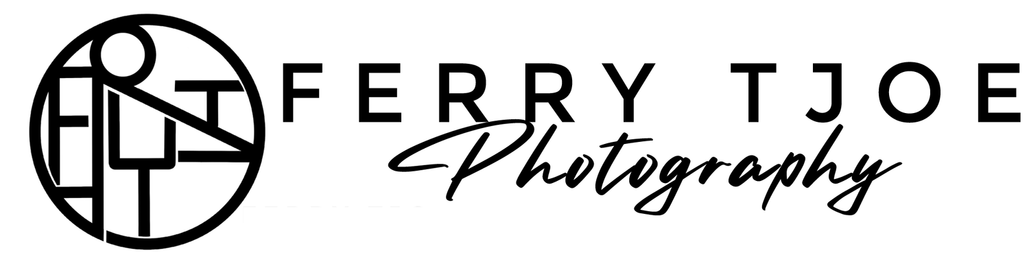 Minimalist black logo design for Ferry Tjoe Photography with circular border and text elements.