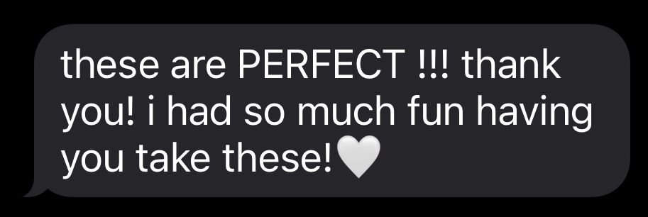 Text message expressing gratitude with the word 'PERFECT' in caps.
