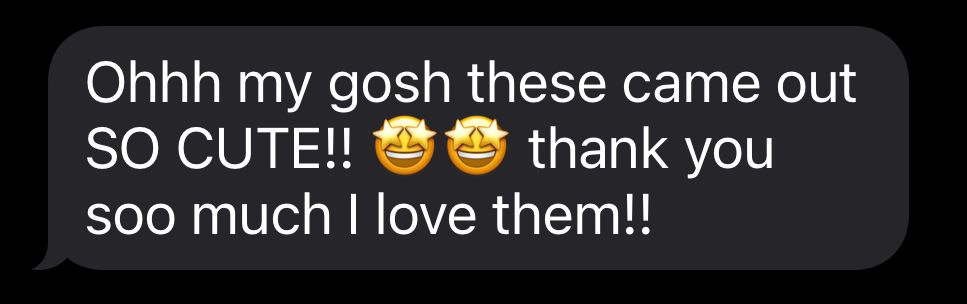 Text message showing excitement and gratitude for cute photos.