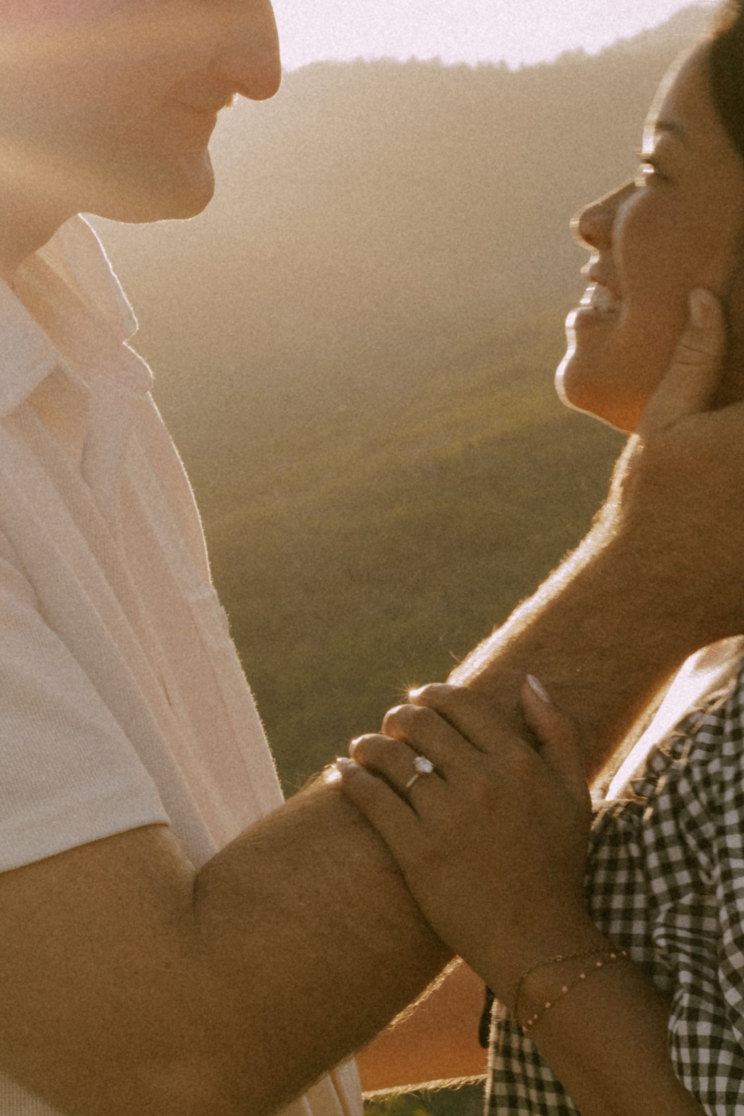 A romantic sequence bathed in golden hour light showing tender moments of connection.