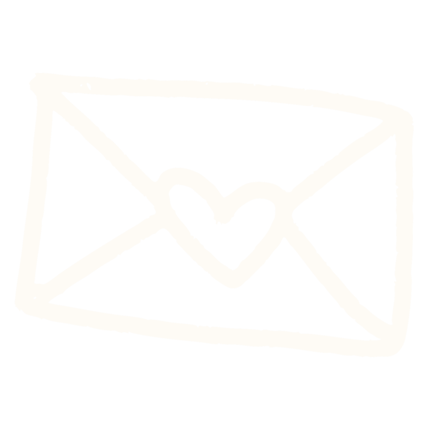 Simple white envelope icon silhouette on light beige background.