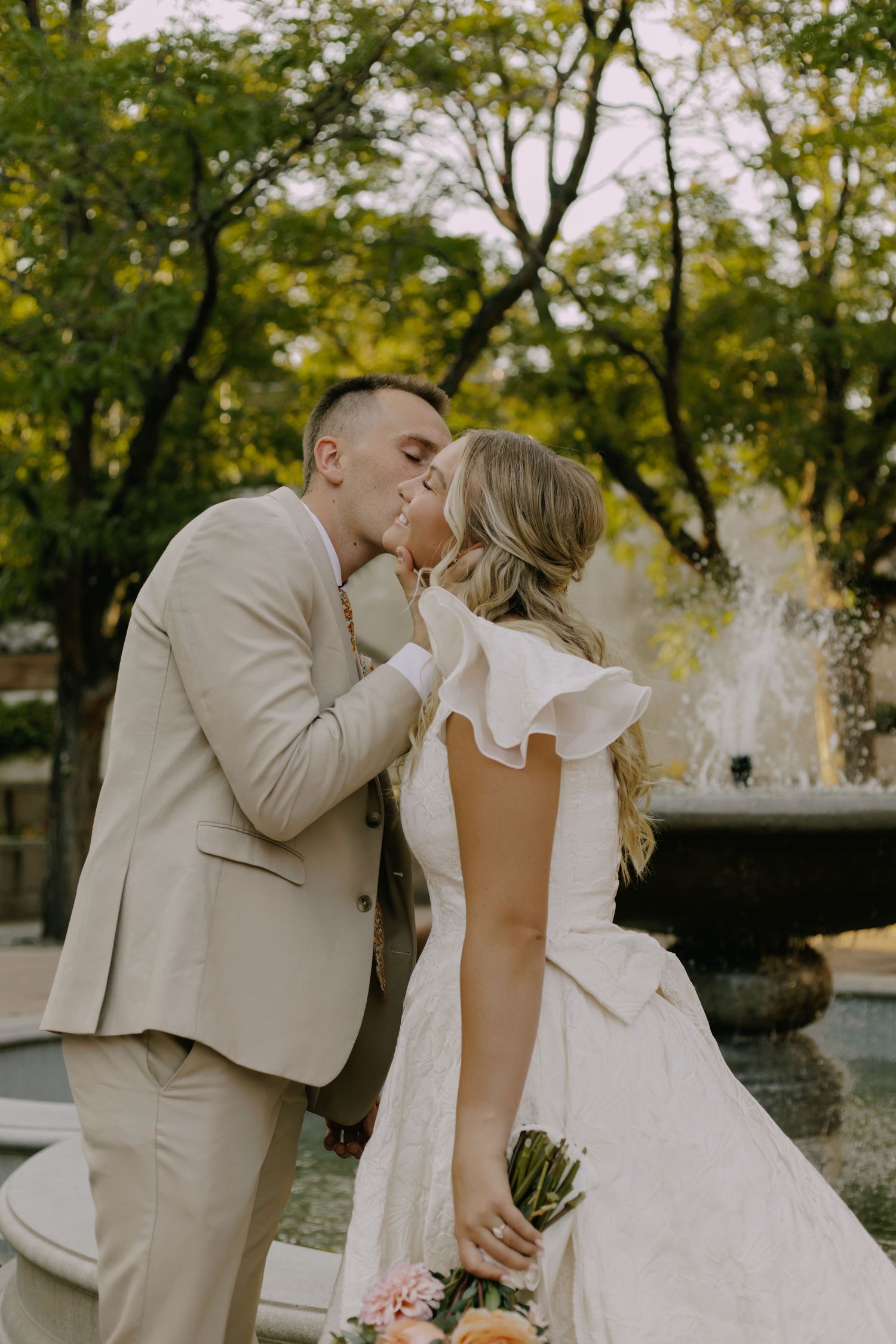 Romantic wedding portraits captured in sequence with natural garden backdrop.