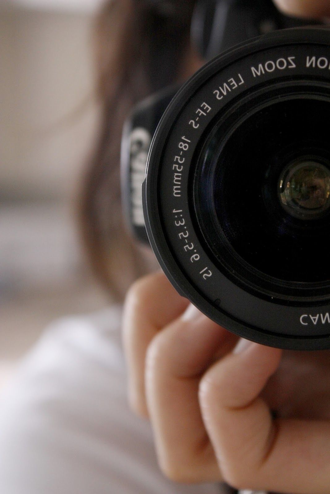 Close-up view of a camera lens showing zoom ring detail.