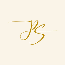 Minimalist gold monogram logo with cursive PS initials.