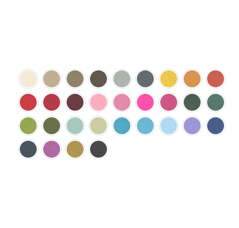 A color palette swatch chart displaying 30 vibrant and neutral circular color samples arranged in rows.
